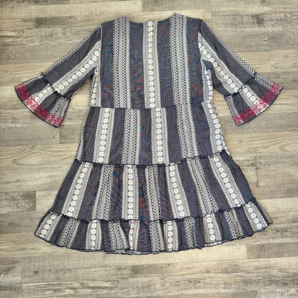 John Mark Embroidered 3/4 Sleeve Tiered Dress 100% Cotton F32 - Picture 5 of 6